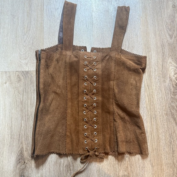 Double D Ranch Womens Corset Top Tan Suede Leather Sz S Lace-Up Rodeo Western - Picture 2 of 6